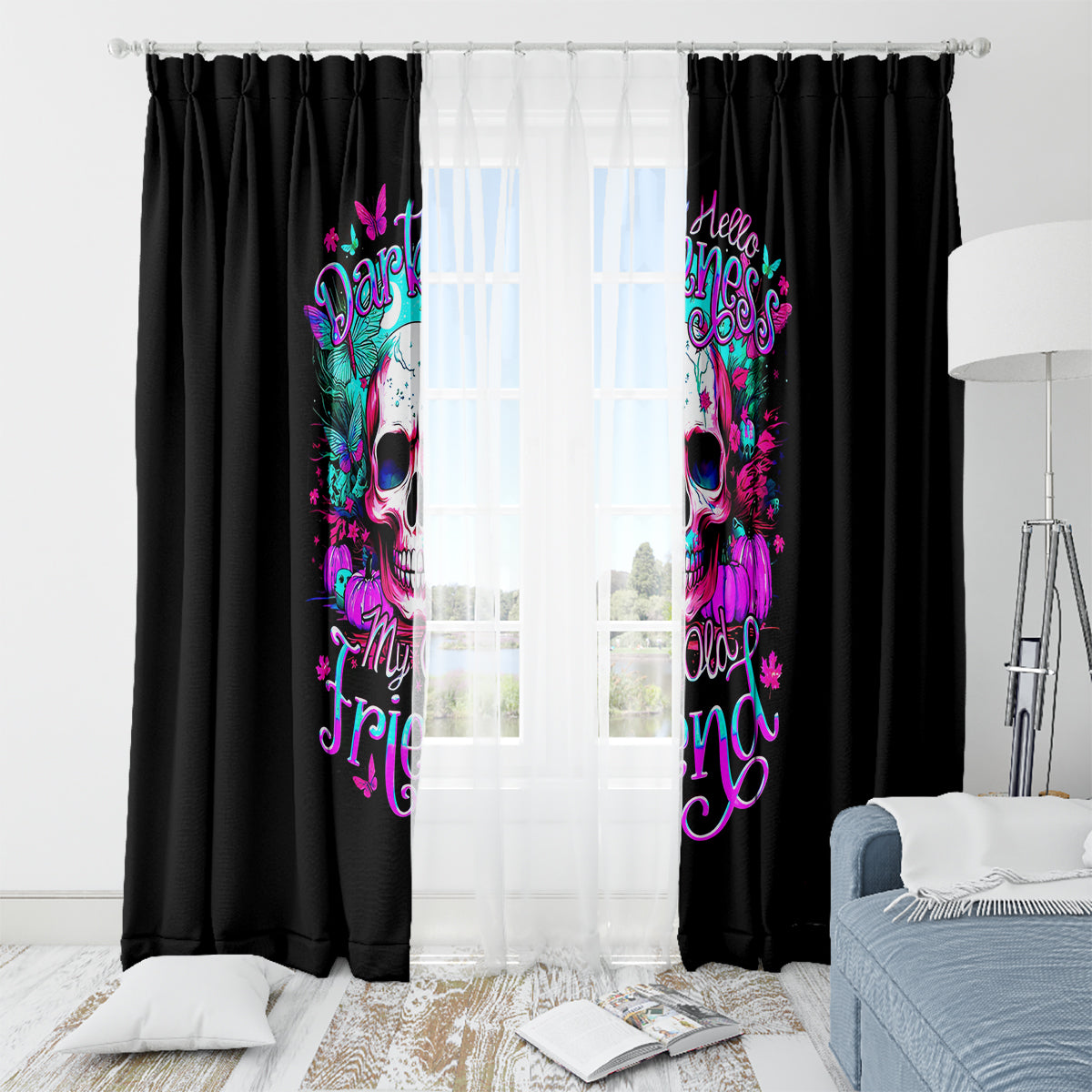 Skull Window Curtain Hello Darkness My Old Friend Pinky - Wonder Print Shop