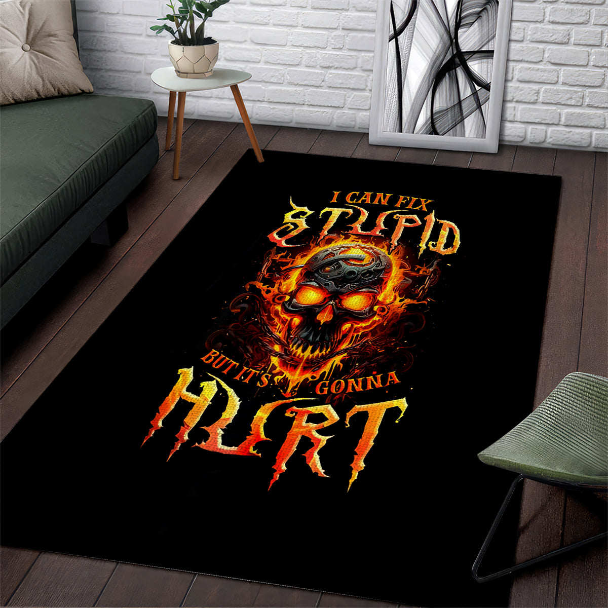 Flame Skull Area Rug I Can Fix Stupid But That Hurt - Wonder Print Shop