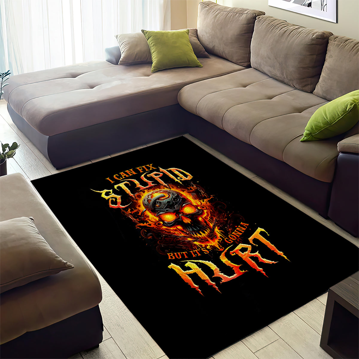 Flame Skull Area Rug I Can Fix Stupid But That Hurt - Wonder Print Shop