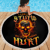 Flame Skull Beach Blanket I Can Fix Stupid But That Hurt - Wonder Print Shop