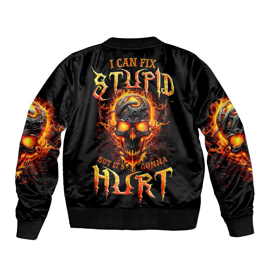 Flame Skull Bomber Jacket I Can Fix Stupid But That Hurt - Wonder Print Shop