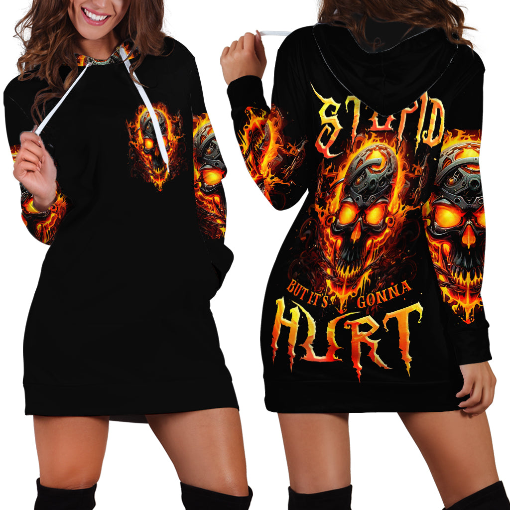 Flame Skull Hoodie Dress I Can Fix Stupid But That Hurt - Wonder Print Shop