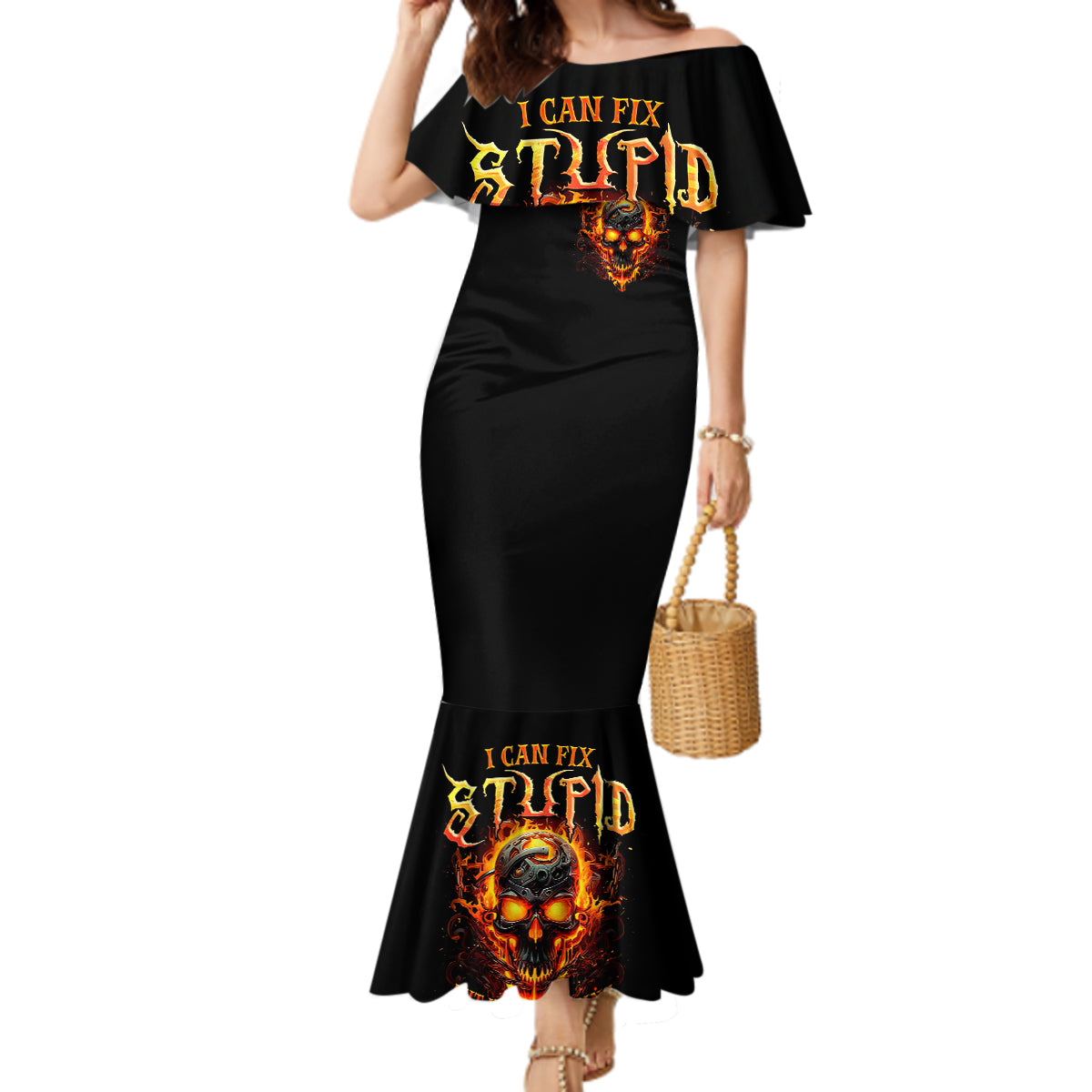 Flame Skull Mermaid Dress I Can Fix Stupid But That Hurt - Wonder Print Shop