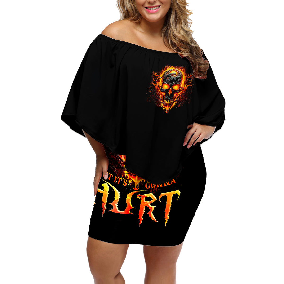 Flame Skull Off Shoulder Short Dress I Can Fix Stupid But That Hurt - Wonder Print Shop