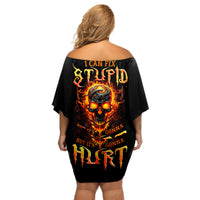 Flame Skull Off Shoulder Short Dress I Can Fix Stupid But That Hurt - Wonder Print Shop