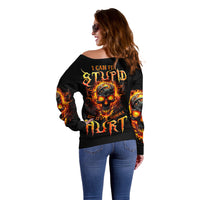 Flame Skull Off Shoulder Sweater I Can Fix Stupid But That Hurt - Wonder Print Shop
