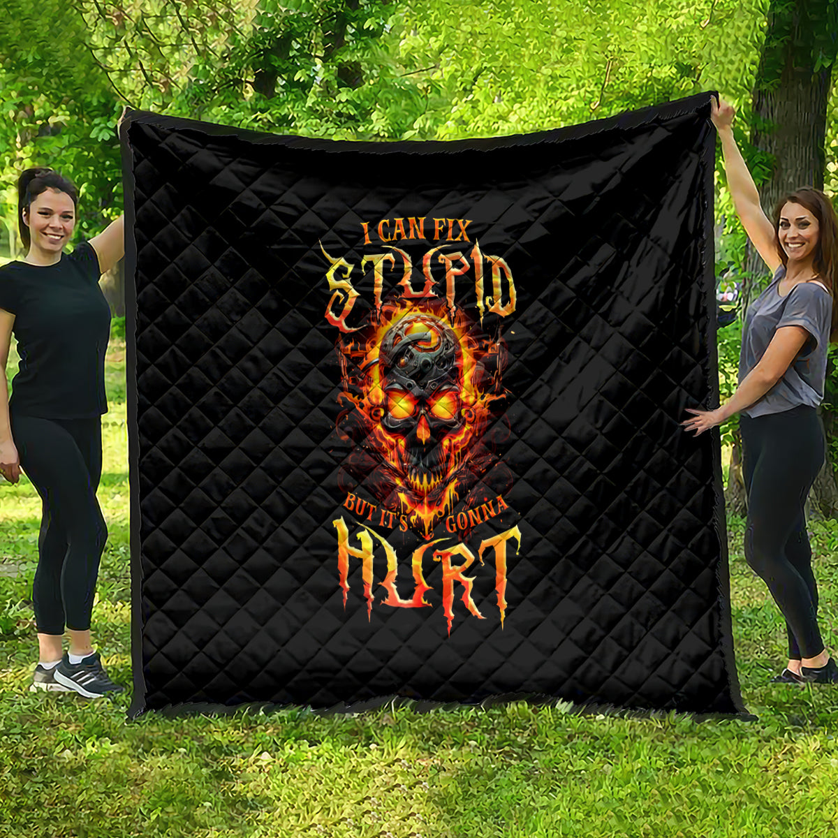 Flame Skull Quilt I Can Fix Stupid But That Hurt - Wonder Print Shop