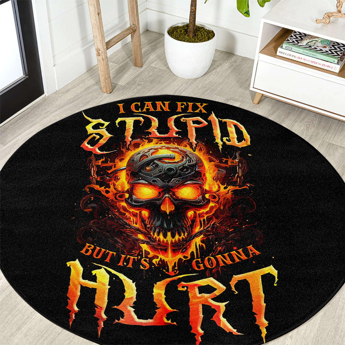flame-skull-round-carpet-i-can-fix-stupid-but-that-hurt