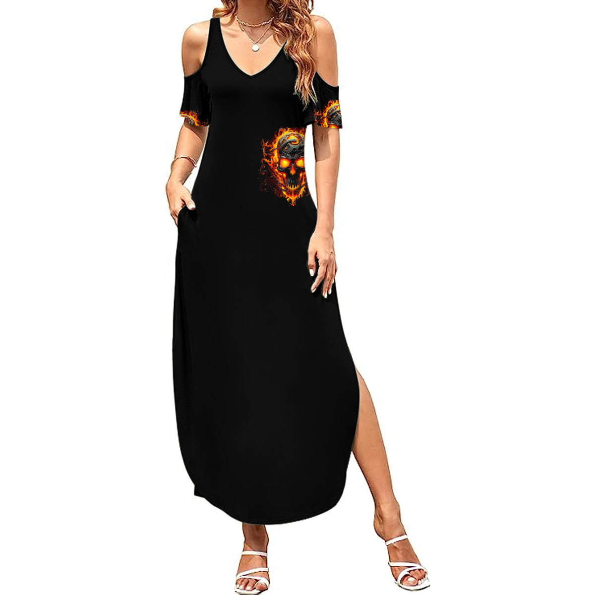 Flame Skull Summer Maxi Dress I Can Fix Stupid But That Hurt - Wonder Print Shop