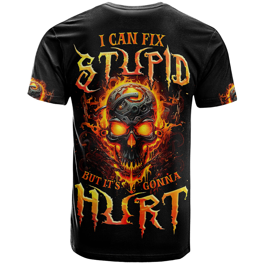 Flame Skull T Shirt I Can Fix Stupid But That Hurt - Wonder Print Shop