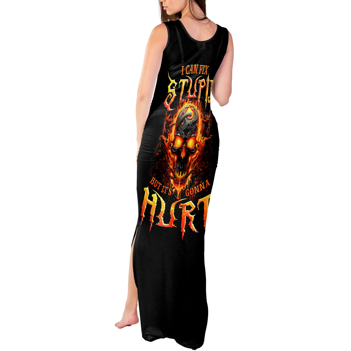 Flame Skull Tank Maxi Dress I Can Fix Stupid But That Hurt - Wonder Print Shop