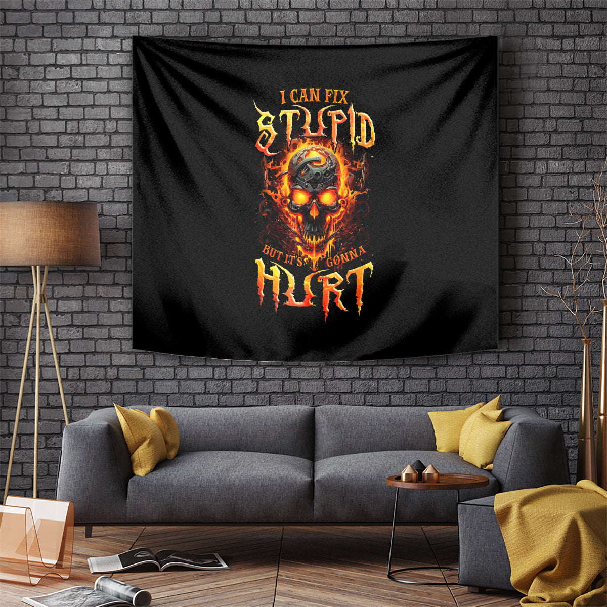 Flame Skull Tapestry I Can Fix Stupid But That Hurt - Wonder Print Shop