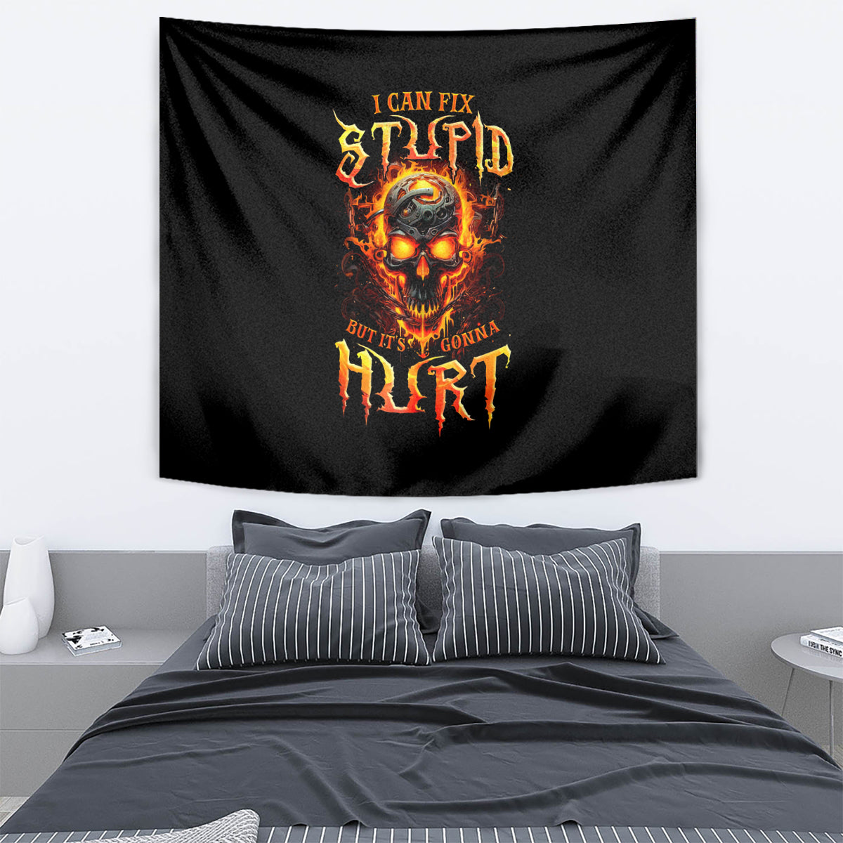 Flame Skull Tapestry I Can Fix Stupid But That Hurt - Wonder Print Shop