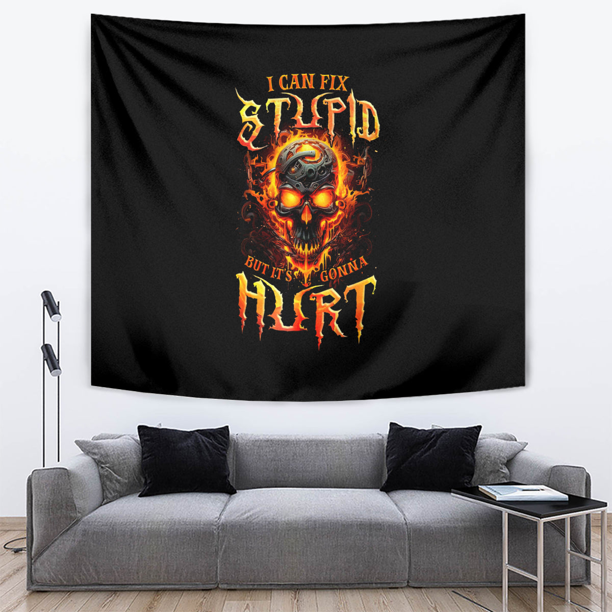 Flame Skull Tapestry I Can Fix Stupid But That Hurt - Wonder Print Shop