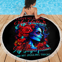 Skull Rose Beach Blanket I Love My Curve My Tattoo My Imperfection - Wonder Print Shop
