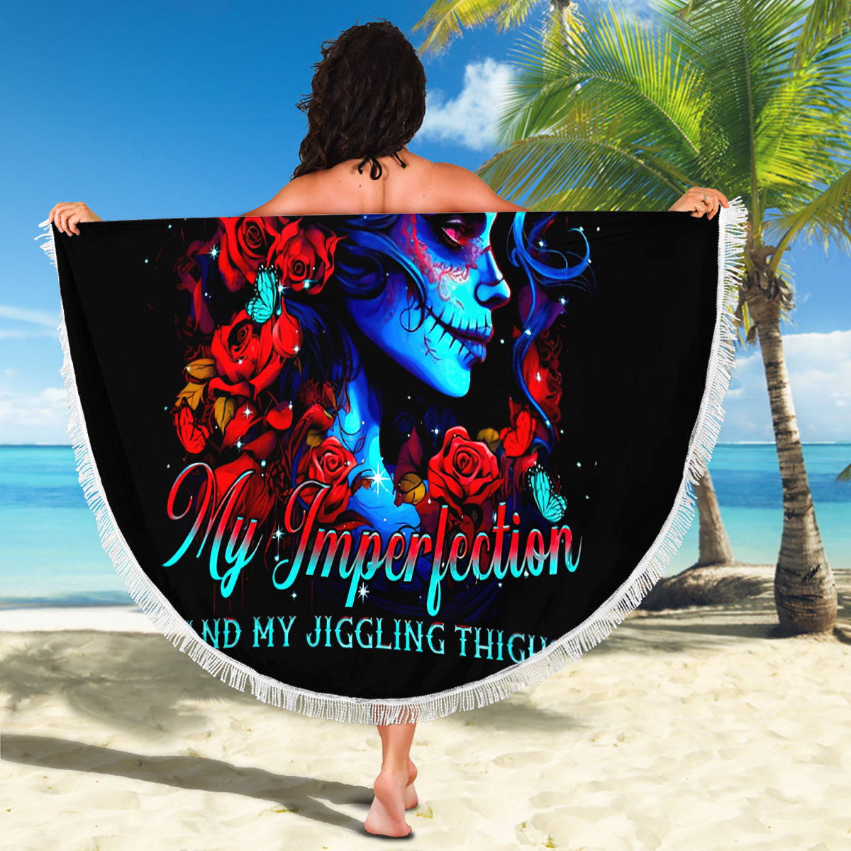 Skull Rose Beach Blanket I Love My Curve My Tattoo My Imperfection - Wonder Print Shop