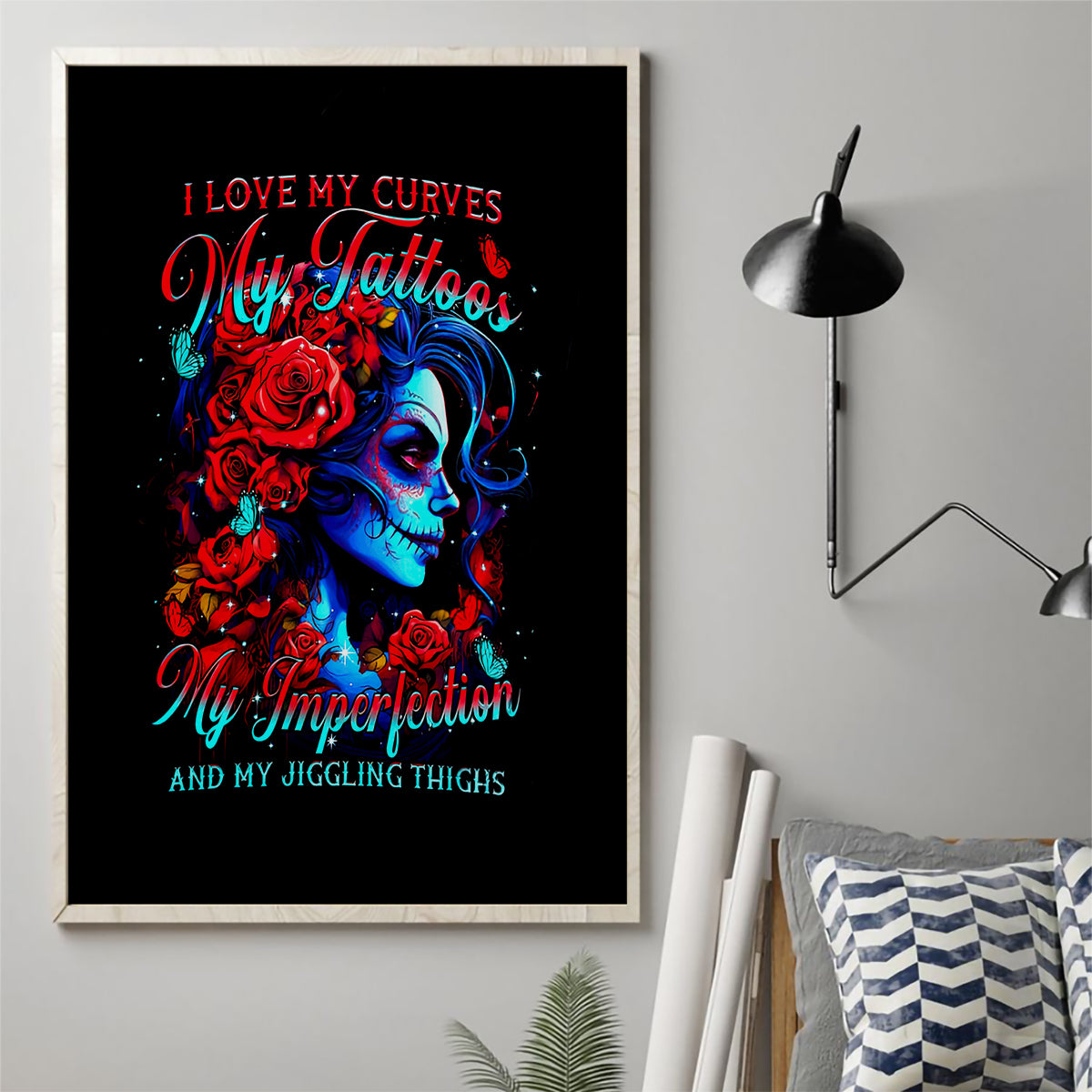 Skull Rose Canvas Wall Art I Love My Curve My Tattoo My Imperfection - Wonder Print Shop