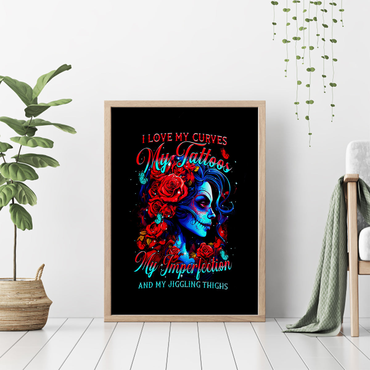 Skull Rose Canvas Wall Art I Love My Curve My Tattoo My Imperfection - Wonder Print Shop