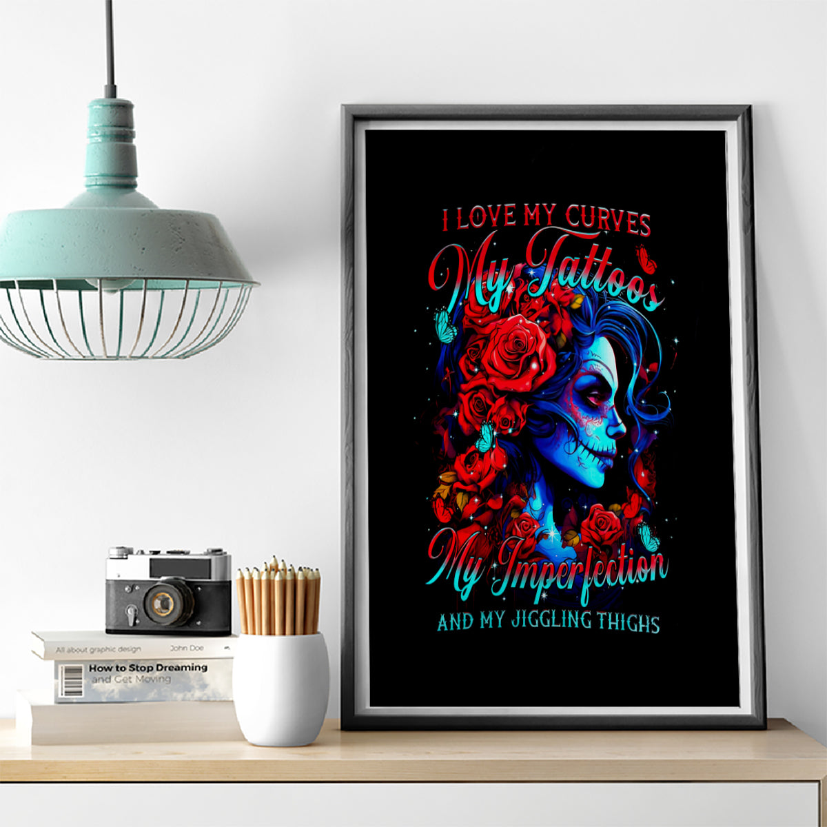 Skull Rose Canvas Wall Art I Love My Curve My Tattoo My Imperfection - Wonder Print Shop