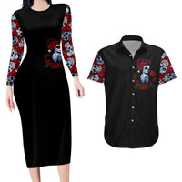 Skull Rose Couples Matching Long Sleeve Bodycon Dress and Hawaiian Shirt I Love My Curve My Tattoo My Imperfection - Wonder Print Shop