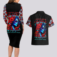 Skull Rose Couples Matching Long Sleeve Bodycon Dress and Hawaiian Shirt I Love My Curve My Tattoo My Imperfection - Wonder Print Shop