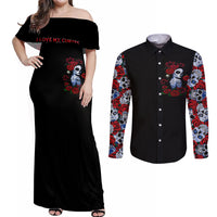 Skull Rose Couples Matching Off Shoulder Maxi Dress and Long Sleeve Button Shirts I Love My Curve My Tattoo My Imperfection - Wonder Print Shop
