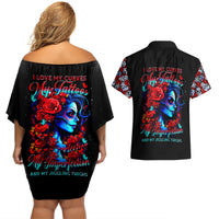 Skull Rose Couples Matching Off Shoulder Short Dress and Hawaiian Shirt I Love My Curve My Tattoo My Imperfection - Wonder Print Shop