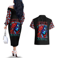 Skull Rose Couples Matching Off The Shoulder Long Sleeve Dress and Hawaiian Shirt I Love My Curve My Tattoo My Imperfection - Wonder Print Shop