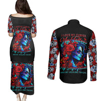 Skull Rose Couples Matching Puletasi Dress and Long Sleeve Button Shirts I Love My Curve My Tattoo My Imperfection - Wonder Print Shop