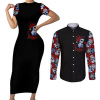 Skull Rose Couples Matching Short Sleeve Bodycon Dress and Long Sleeve Button Shirts I Love My Curve My Tattoo My Imperfection - Wonder Print Shop