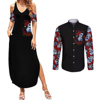 Skull Rose Couples Matching Summer Maxi Dress and Long Sleeve Button Shirts I Love My Curve My Tattoo My Imperfection - Wonder Print Shop