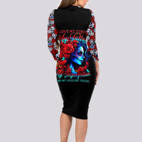 Skull Rose Long Sleeve Bodycon Dress I Love My Curve My Tattoo My Imperfection - Wonder Print Shop