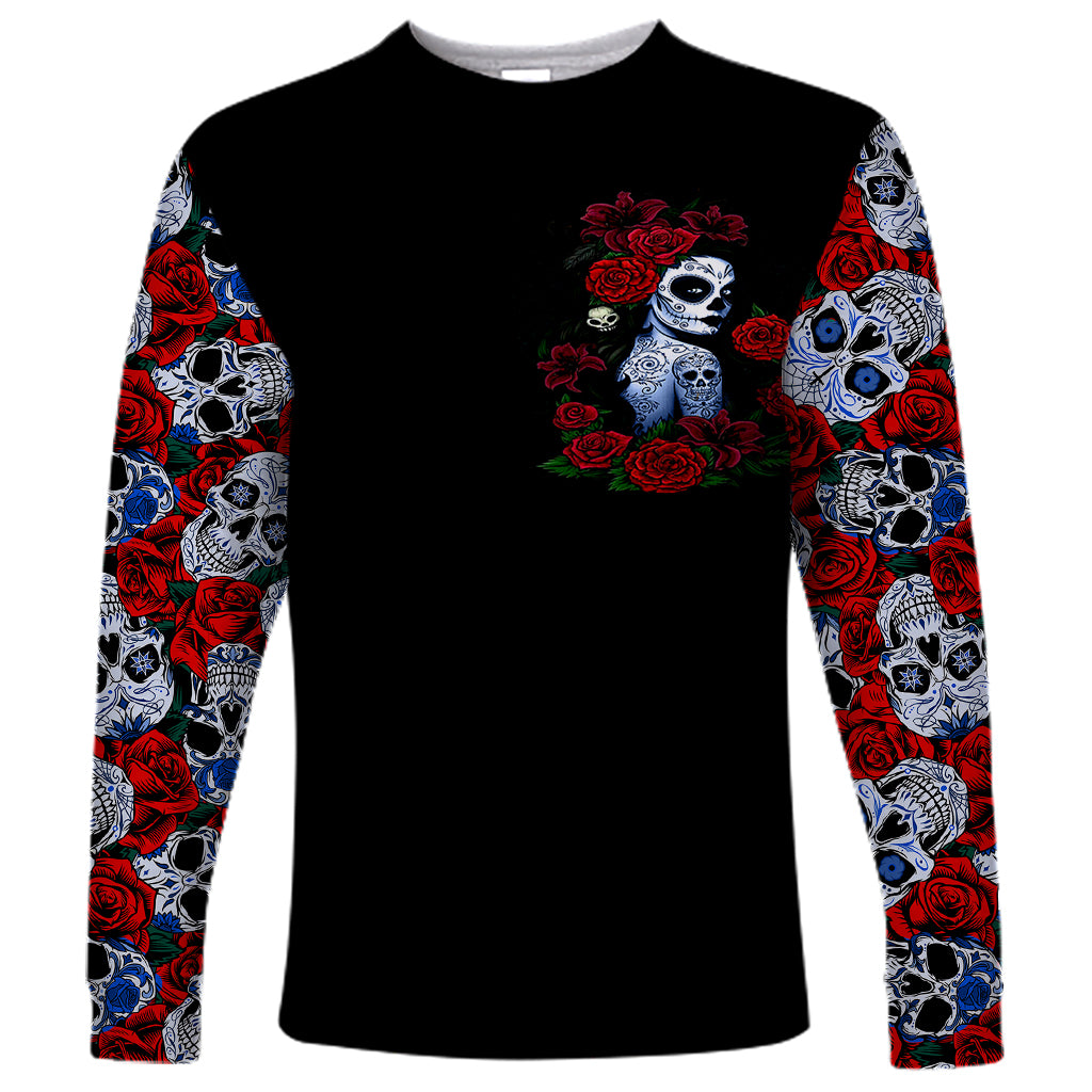Skull Rose Long Sleeve Shirt I Love My Curve My Tattoo My Imperfection - Wonder Print Shop
