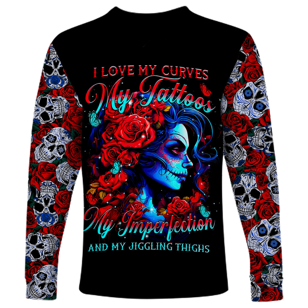 Skull Rose Long Sleeve Shirt I Love My Curve My Tattoo My Imperfection - Wonder Print Shop