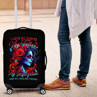 Skull Rose Luggage Cover I Love My Curve My Tattoo My Imperfection - Wonder Print Shop