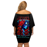Skull Rose Off Shoulder Short Dress I Love My Curve My Tattoo My Imperfection - Wonder Print Shop