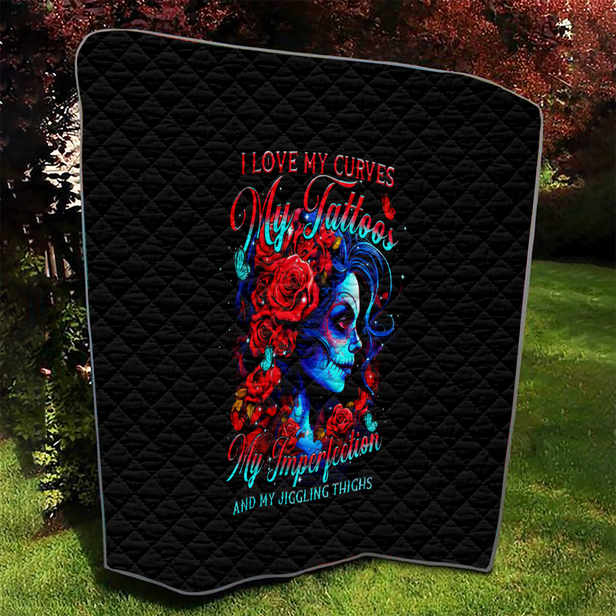 Skull Rose Quilt I Love My Curve My Tattoo My Imperfection - Wonder Print Shop