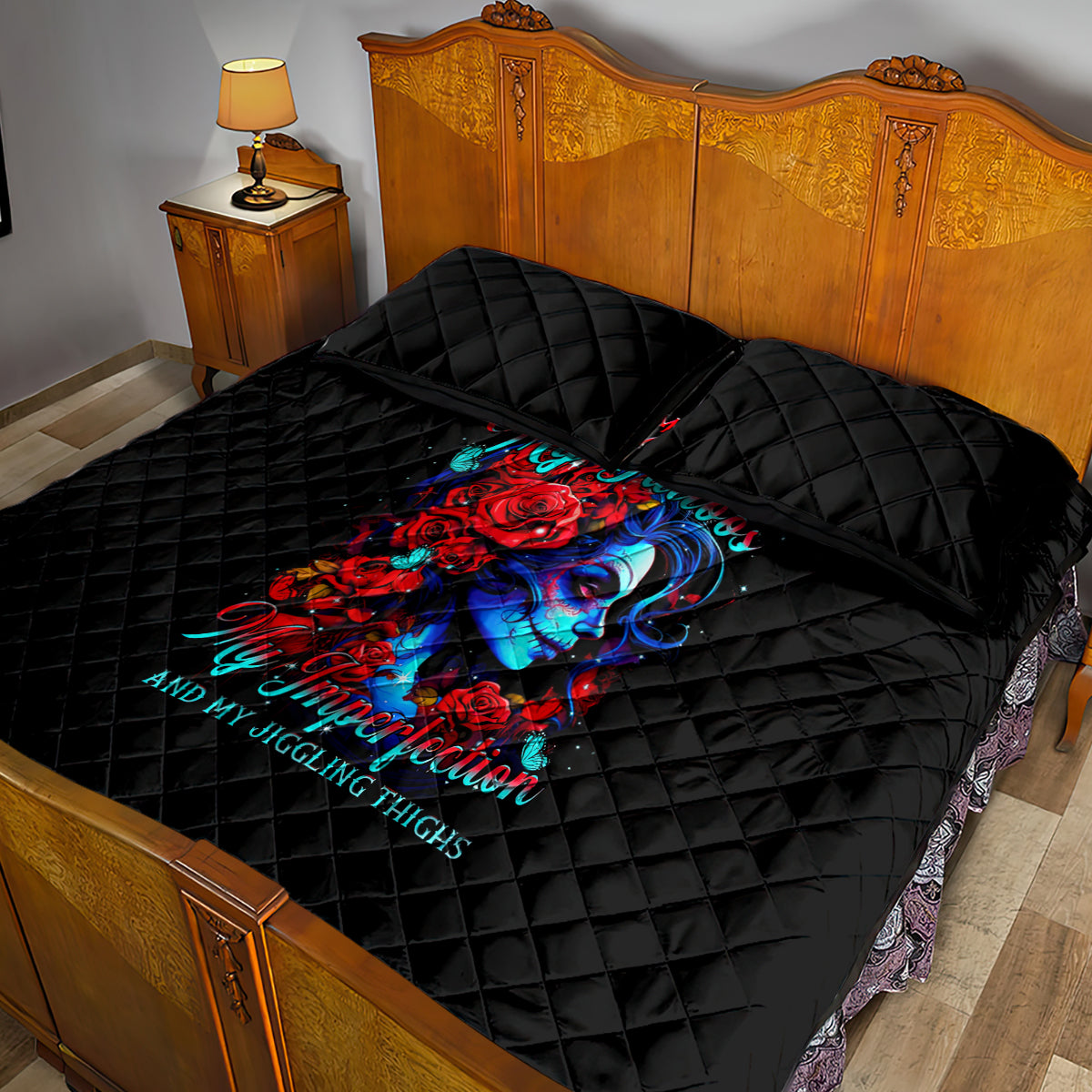 Skull Rose Quilt Bed Set I Love My Curve My Tattoo My Imperfection - Wonder Print Shop