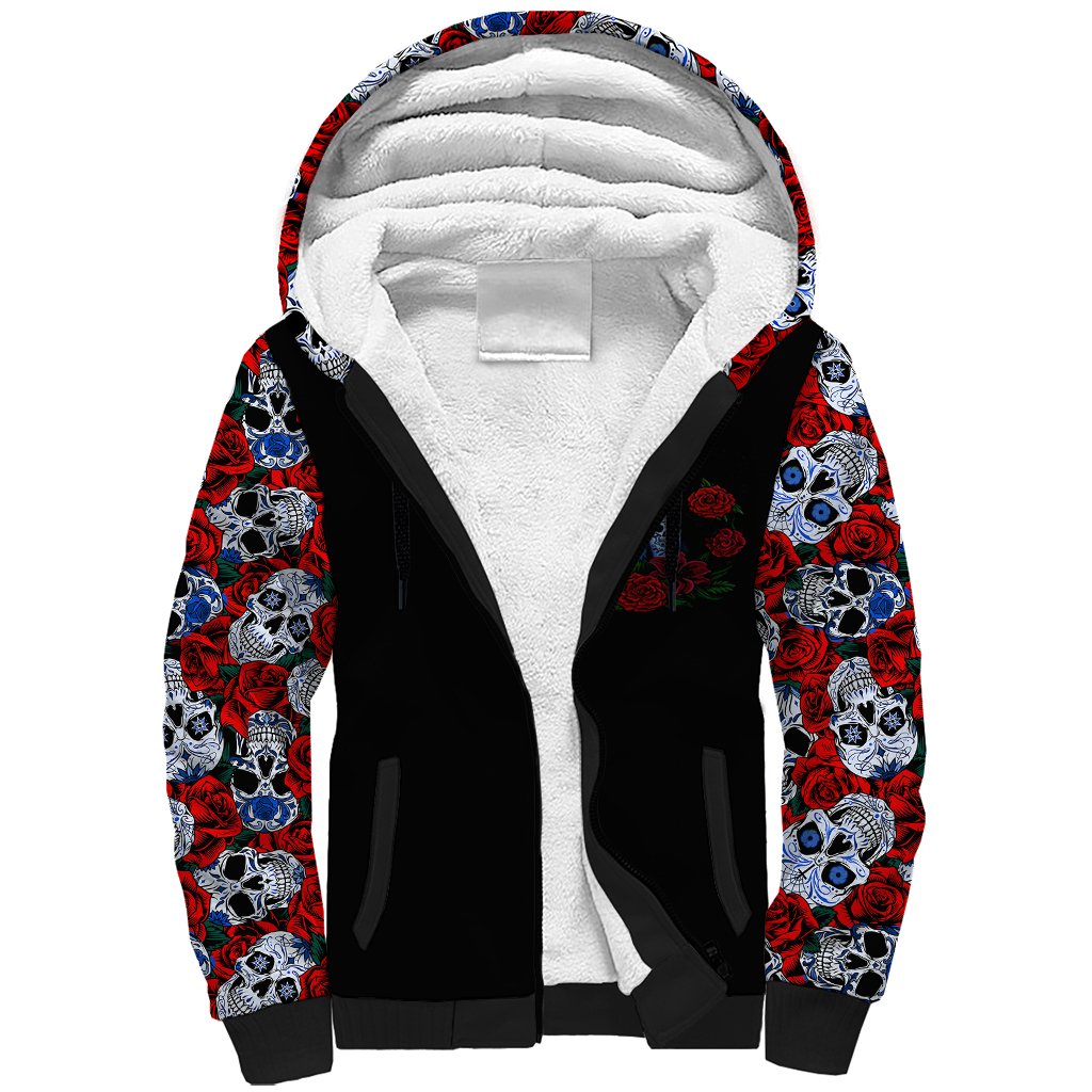Skull Rose Sherpa Hoodie I Love My Curve My Tattoo My Imperfection - Wonder Print Shop