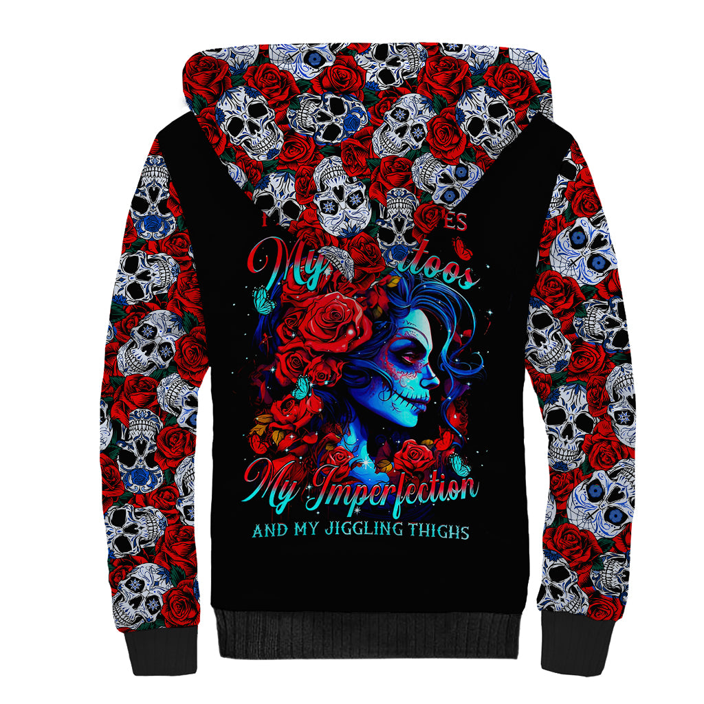 Skull Rose Sherpa Hoodie I Love My Curve My Tattoo My Imperfection - Wonder Print Shop