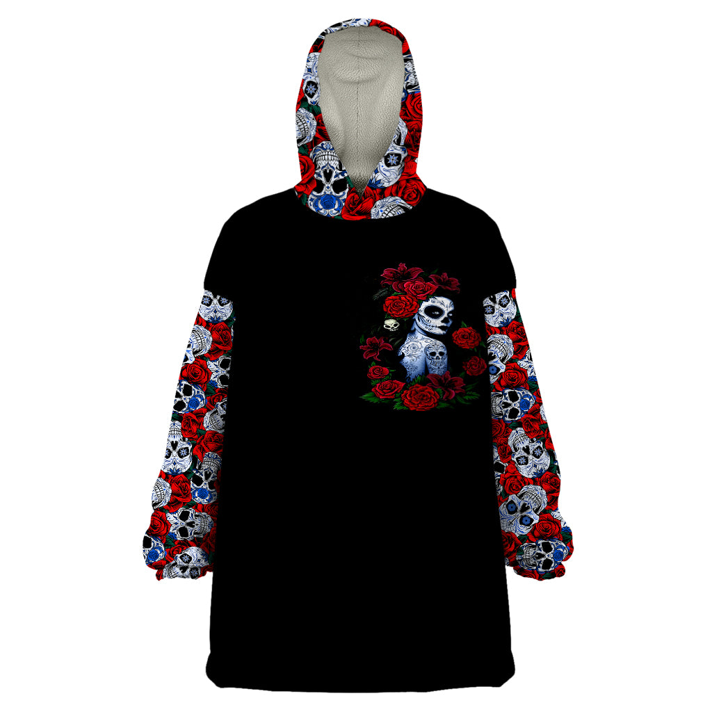 Skull Rose Wearable Blanket Hoodie I Love My Curve My Tattoo My Imperfection - Wonder Print Shop