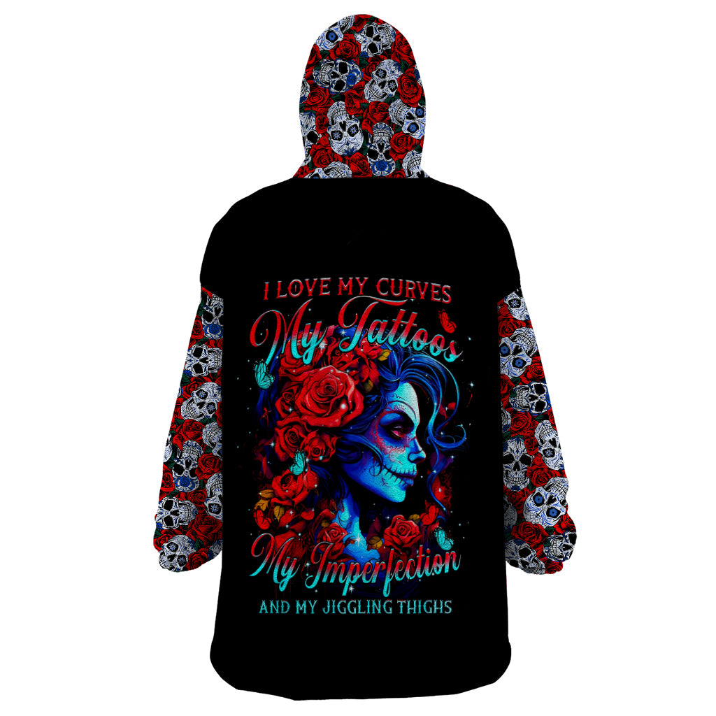 Skull Rose Wearable Blanket Hoodie I Love My Curve My Tattoo My Imperfection - Wonder Print Shop