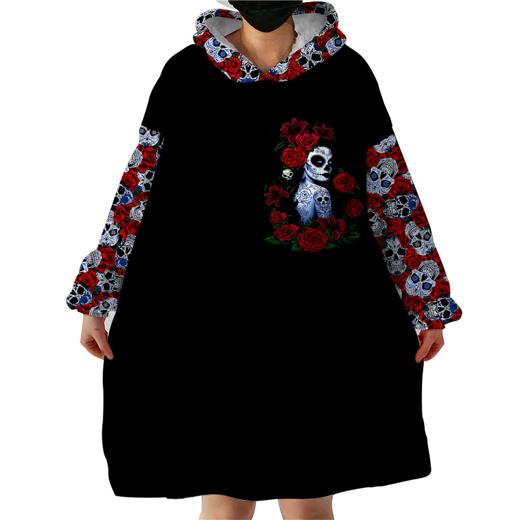 Skull Rose Wearable Blanket Hoodie I Love My Curve My Tattoo My Imperfection - Wonder Print Shop