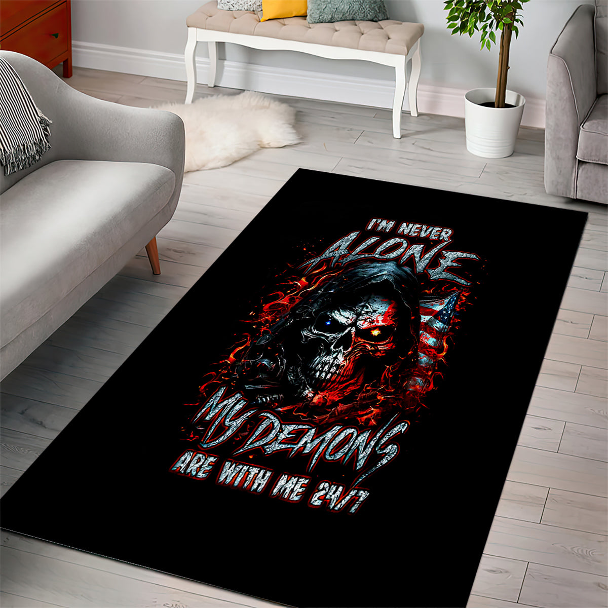 Blood Skull Area Rug I Never Alone My Demon With Me 24/7 - Wonder Print Shop
