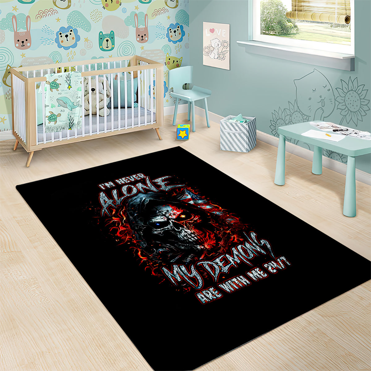 Blood Skull Area Rug I Never Alone My Demon With Me 24/7 - Wonder Print Shop