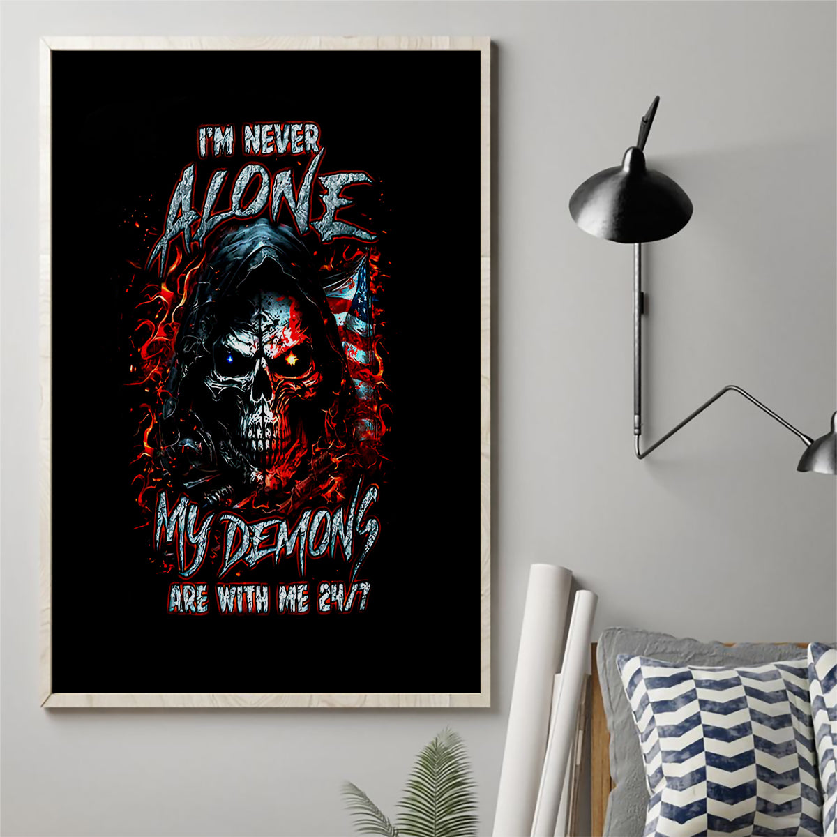 Blood Skull Canvas Wall Art I Never Alone My Demon With Me 24/7 - Wonder Print Shop