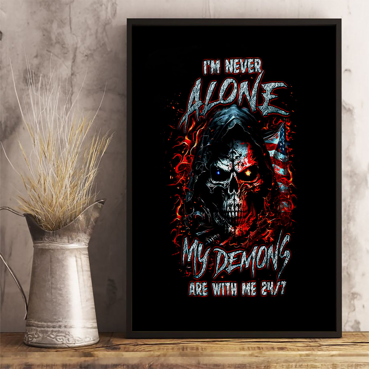 Blood Skull Canvas Wall Art I Never Alone My Demon With Me 24/7 - Wonder Print Shop