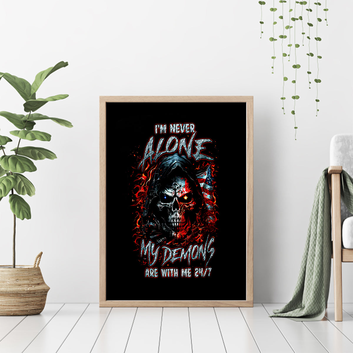 Blood Skull Canvas Wall Art I Never Alone My Demon With Me 24/7 - Wonder Print Shop