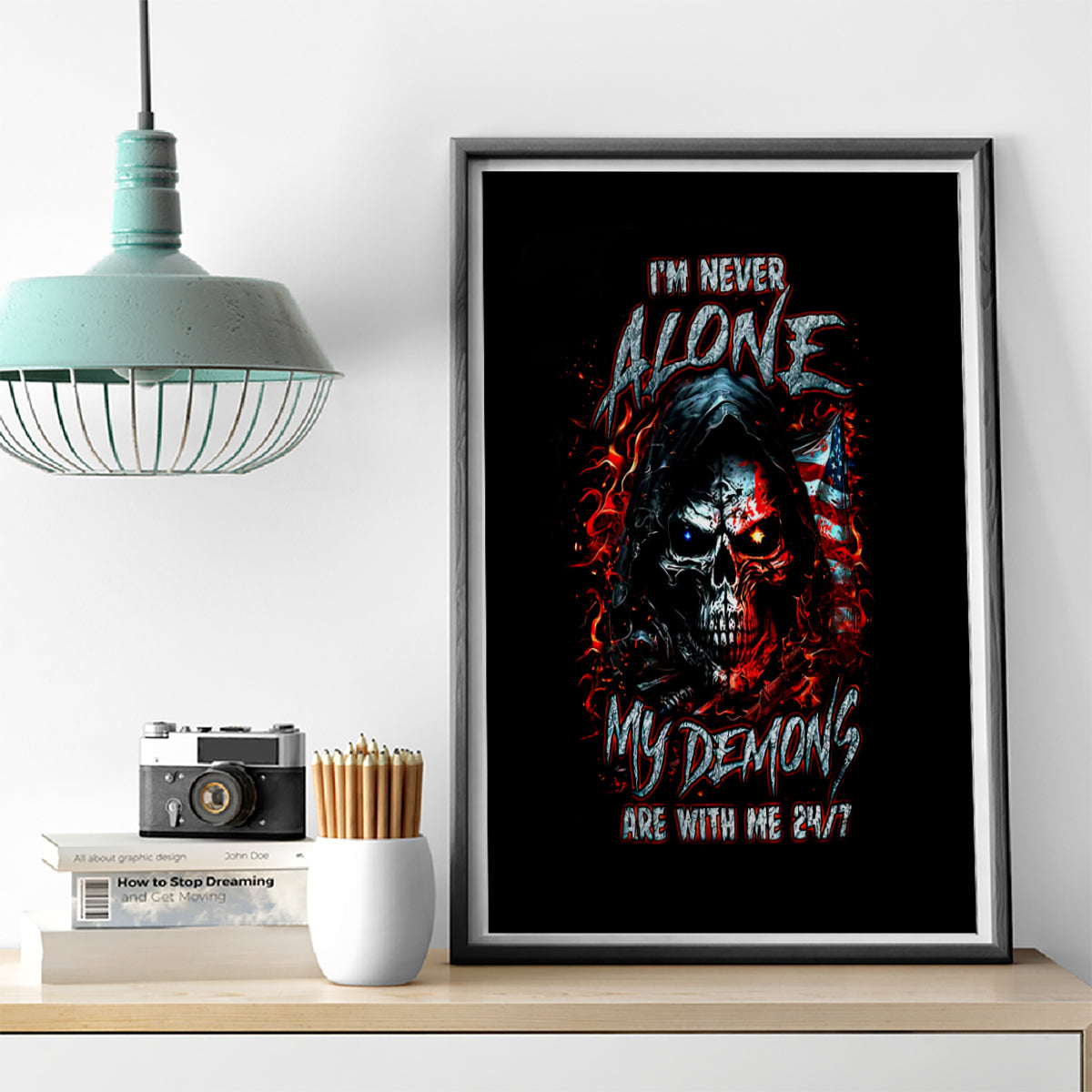 Blood Skull Canvas Wall Art I Never Alone My Demon With Me 24/7 - Wonder Print Shop