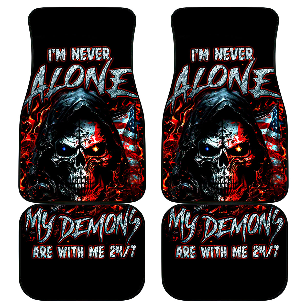Blood Skull Car Mats I Never Alone My Demon With Me 24/7 - Wonder Print Shop